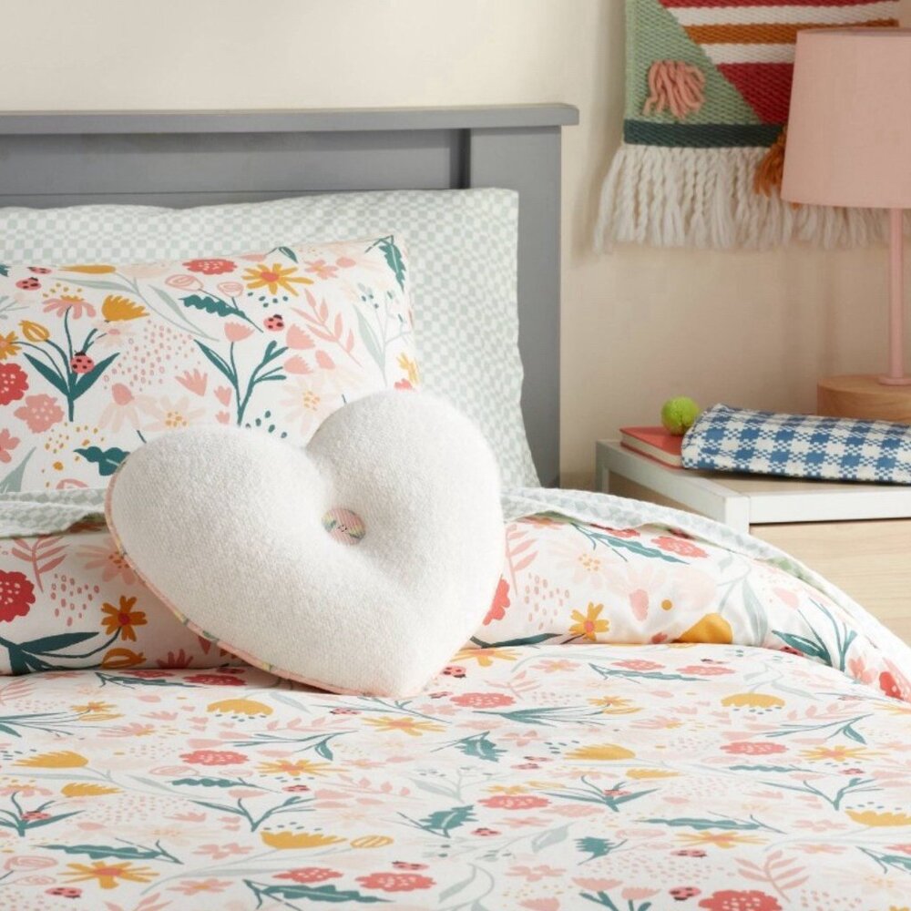 Heart Reversible Mini Decorative Pillow White Tullips Spring Summer